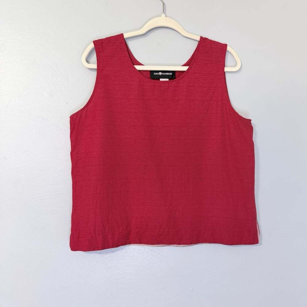 Sag Harbor Women's Red 100% Silk Textured Scoop Neck Tank Top Size 16